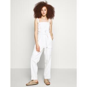 Free People Go West Utility Jumpsuit In White Denim Size M